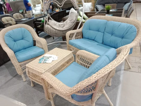 Плетеный комплект для отдыха из искусственного ротанга LV-520 White-Blue Afina