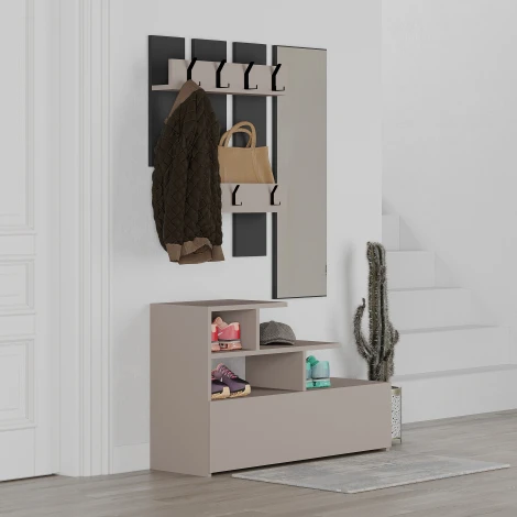 Обувница с вешалкой для одежды VESTY HALL STAND (Дерево/Бежевый) LEVE