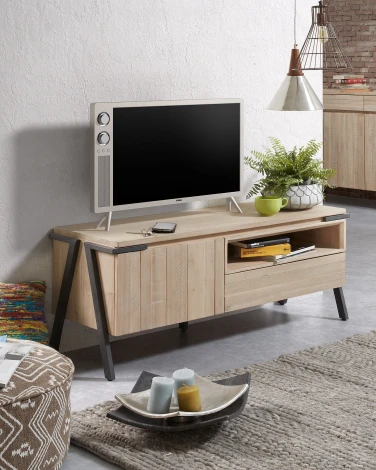 Тумба под телевизор La Forma (ex Julia Grup) Thinh (Черный/ Дерево,Сталь,Акация)