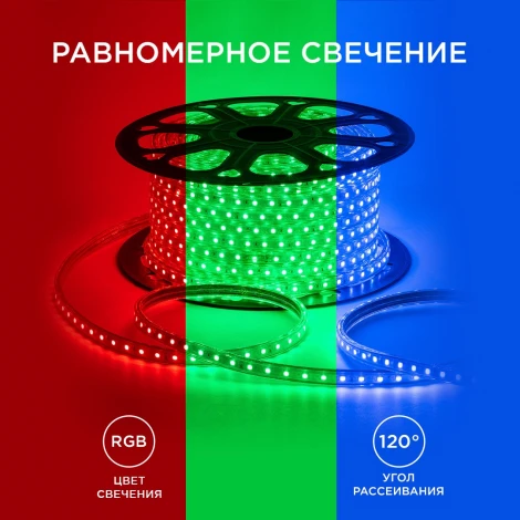 Светодиодная лента 220В 8Вт/м SMD5050 60д/м IP65 50м RGB OGM O17-10