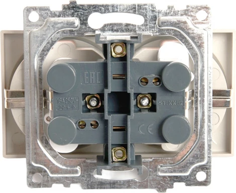 Розетка двойная с заземлением и шторками (шампань) Stekker Катрин 39598