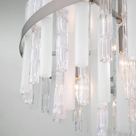 Потолочная люстра Wi-Fi на штанге Bogate's Hollis 367/12 Smart никель (220V, управление смартфоном, голосовое управление, умный дом - Minimir Home, Алиса, Маруся, Салют)