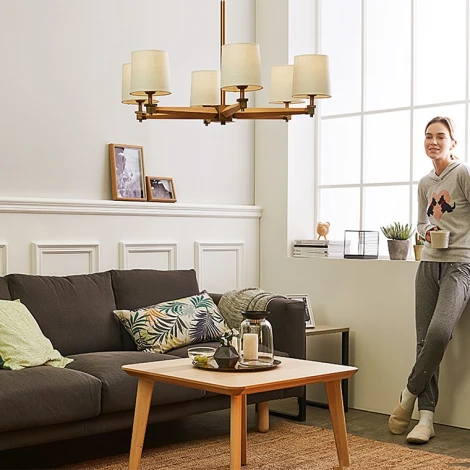 Потолочная люстра на штанге Jorgenson D85 Beige/Light Wood By ImperiumLoft Stavra01 (220V)