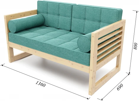 Диван Arsko прямой Сега М сосна рогожка бирюзовая