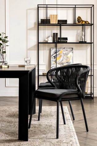 Обеденная группа на 4 персоны со стульями Милан, каркас темно-серый, роуп темно-серый 4SIS Венето VEN-CMIL4T1-5-SET D-gray