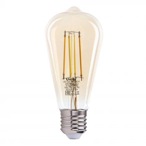 Умная лампа светодиодная Wi-Fi Bluetooth, диммируемая. Форма "конус", золотистая, 2700-6500K. Голосовое управление приложение UnielSmart Uniel LED-ST64-7W/SW/E27/230V/WF GLS82GO