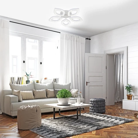 Потолочная люстра светодиодная Escada Aquarius 10289/5LED 62Вт, с ПДУ, металл/акрил, белый/прозрачный (220V)