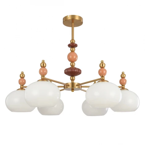 Потолочная люстра на штанге Lumion Piccolo 8425/6C бронза/белый/бежевый/коричневый, металл/керамика/стекло E27 6*60W 220V