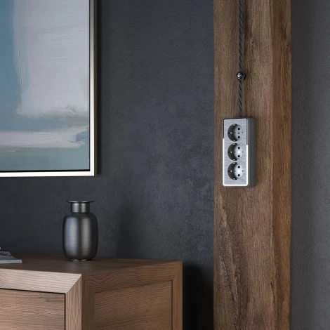 Розетка тройная с заземлением и шторками (графит рифленый) Werkel W5073104 (a052595)