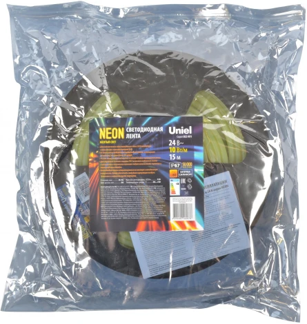 Светодиодная гибкая герметичная лента Neon 15 м. Neon ULS-N11-2835-120LED/m-8mm-IP67-DC24V-10W/m-15M-YELLOW катушка в герметичной упаковке