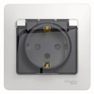 Розетка встраиваемая с заземлением, шторками и крышкой (белый) IP44 Systeme Electric Glossa GSL000148