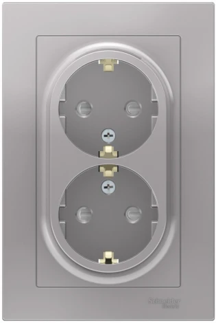 Розетка встраиваемая двойная с заземлением (алюминий) Systeme Electric AtlasDesign ATN000326
