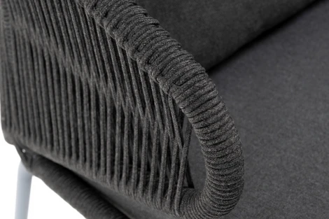 "Милан" диван 3-местный плетеный из роупа, каркас алюминий темно-серый (RAL7024) муар, роуп темно-серый круглый, ткань темно-серая 027 4SIS арт.УТ-00006817