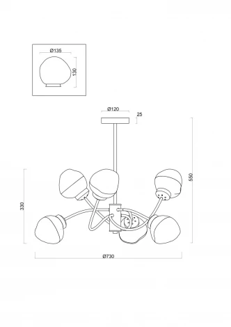 Потолочная люстра на штанге в виде молекул Freya Volani FR8017PL-06MG