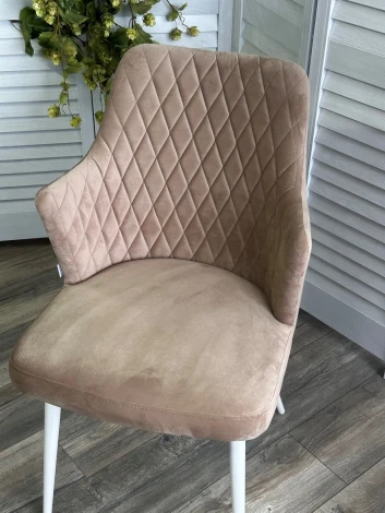 Стул M-City HERMAN 360 град. БЕЖЕВЫЙ #5, велюр / белый каркас