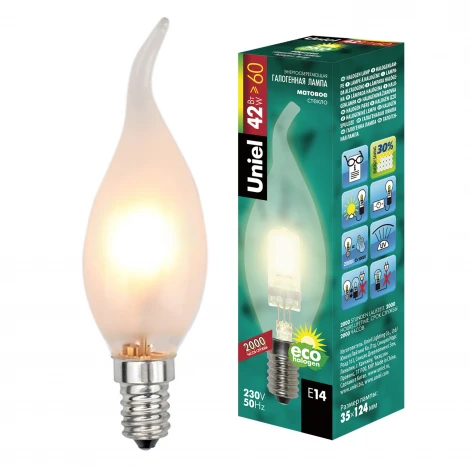 Лампочка галогенная свеча на ветру прозрачная E14 42W Uniel HCL-42/FR/E14 flame
