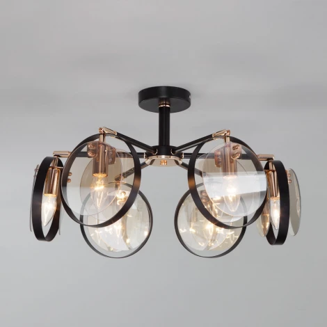 Потолочная люстра Wi-Fi на штанге Eurosvet Gallo 70121/6 черный (220V, управление смартфоном, голосовое управление, умный дом - Minimir Home, Алиса, Маруся, Салют, кольцо)