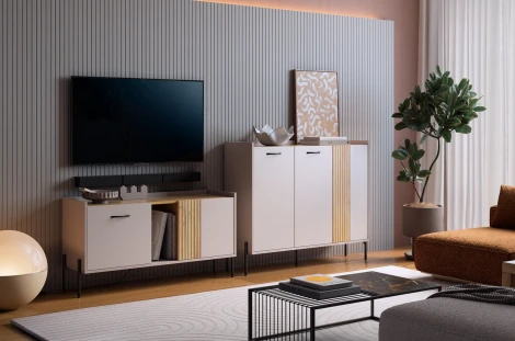 Гостиная "Доминика К2" (2380х350х920) Mebelson (ЛДСП/Дуб крафт золотой) арт.ГК02Доминика.3369