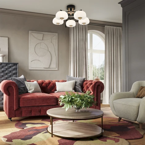 Потолочный светодиодный светильник на штанге Escada Halma 10301/5LED 50Вт, 3720лм, 3000-6000K, Ra>80, изменение цветовой температуры с помощью выключателя, металл/пластик, черный/белый/золото (220V)