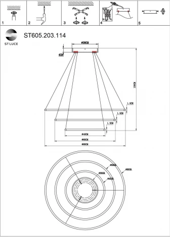 Подвесной светильник ярусный SMART ST Luce ST605.203.114 (регулировка яркости, LED, 220V, пульт управления, на тросе)
