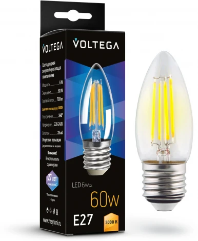 Светодиодная лампа 6W 3000K E27 Voltega Candel matt 6W 7208