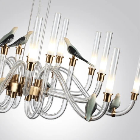 Подвесная люстра Odeon Light Lark 5431/37L золотой(под латунь)/белый градиент/беж./зеленый/ металл/стекло/керамика LED 37W 4000K (220V, на тросе, птички)