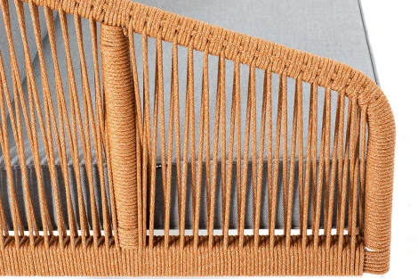 "Канны" диван 2-местный плетеный из роупа, каркас алюминий светло-серый (RAL7035) муар, роуп оранжевый меланж круглый, ткань светло-серая 4SIS арт.УТ-00009475