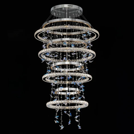 Подвесная люстра каскадная Citilux Etera CL322090 (регулировка яркости, LED, подвески, пульт управления, на тросе, кольцо, бабочки)