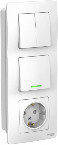 Розетка встраиваемая с заземлением с одноклавишным и двухклавишным выключателем с подсветкой (белый) Systeme Electric Blanca BLNBS101211