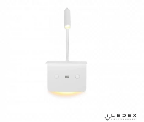 Бра с полкой на гибкой ножке для чтения с usb iLedex Support 7031C WH (220V, выключатель)