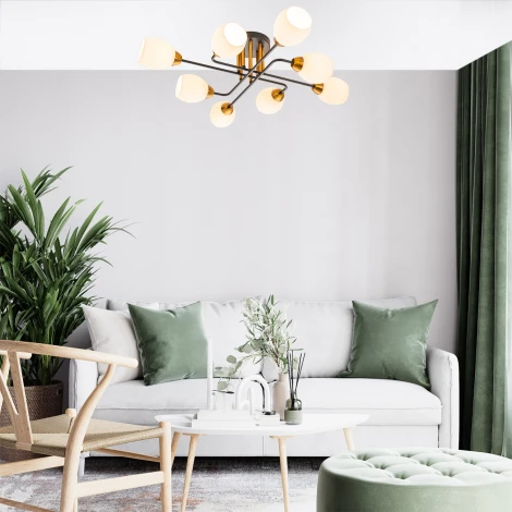 Потолочная люстра на штанге Escada Hope 1132/8P Black 8x60Вт E27, металл/стекло, черный/золото (220V)