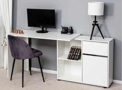 Письменный стол Woodville Мэдди с ящиками белое тиснение 553742