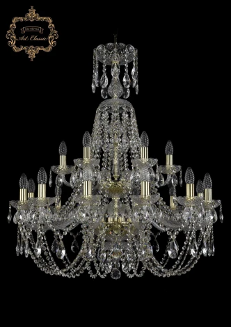 Подвесная большая люстра Art Classic 11.21 11.21.12+6.300.2d.XL-95.Gd.Sp (220V, хрусталь, на цепи, подсвечник, свеча)