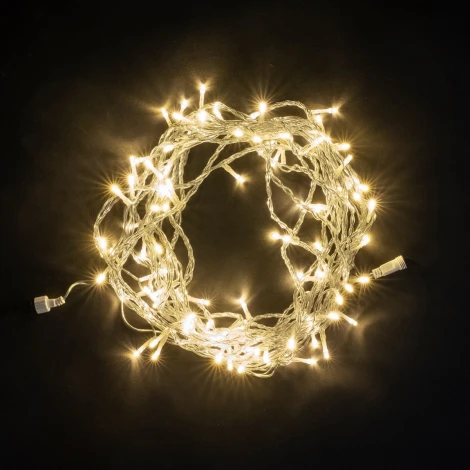 Гирлянда Нить 10м Тепло-Белая 220В, 100 LED, Провод Прозрачный ПВХ, IP54