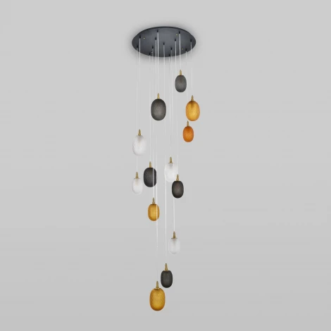 Подвесной светильник Wi-Fi каскадный Eurosvet Pineapple 50266 дымчатый/прозрачный/янтарный (220V, управление смартфоном, голосовое управление, умный дом - Minimir Home, Алиса, Маруся, Салют, на проводе)