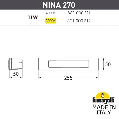 Встраиваемый светильник уличный Fumagalli Nina 8C1.000.000.WYP1L (220V, IP55)