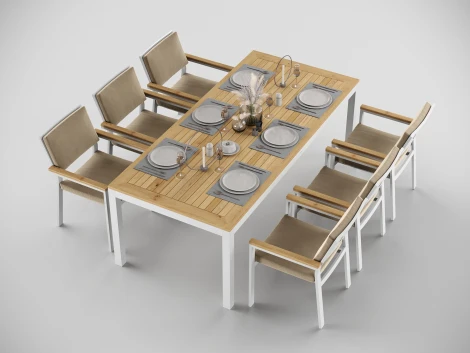 Кухонный стол Gardenini Premium Bella (Алюминий,Тик/Белый,Светлое дерево) арт.TPBLL.020022.T1