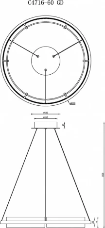 Подвесной светильник светодиодный с пультом iLedex Meridian C4716-60 GD (220V, на проводе, кольцо)