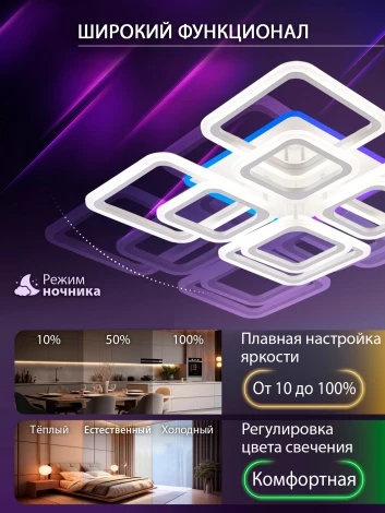Потолочная люстра светодиодная с пультом ДУ W с RGB, белый, LED Natali Kovaltseva Spektr LED LAMPS 81108/6C