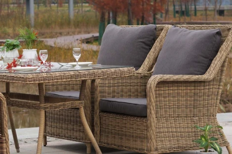 Обеденная группа из искусственного ротанга, цвет соломенный 4SIS Гляссе GS3C2СT-4-SET