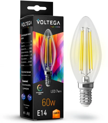 Лампочка светодиодная свеча прозрачная E14 7W 2800K Voltega Cangle E14 7W High CRI 7152