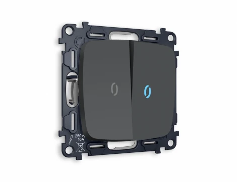 Комплект механизма Ambrella Volt 2-клавишного проходного выключателя с подсветкой 10000K OMEGA MO904040 Графит мягкое касание QUANT