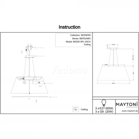 Подвесной светильник Maytoni Bergamo MOD613PL-03CH (220V, на тросе, круглые)