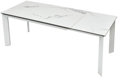 Стол CREMONA 140 HIGH GLOSS STATUARIO Белый мрамор глянцевый, керамика/ белый каркас М-City