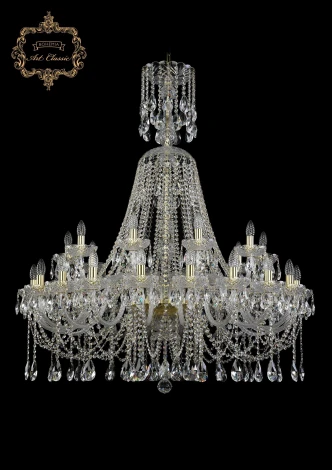 Подвесная большая люстра Art Classic 11.12 11.12.20+10.400.XL-136.Gd.Sp (220V, хрусталь, на цепи, подсвечник, свеча)