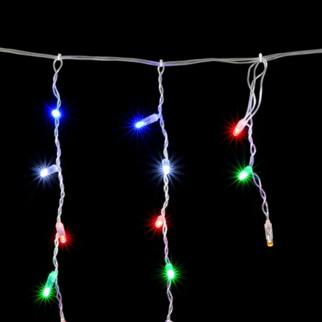 Гирлянда Бахрома с Калпочком 3,1 x 0,5 м Разноцветная с Мерцанием Белого Диода 220В, 120 LED, Провод Прозрачный Провод ПВХ, IP65