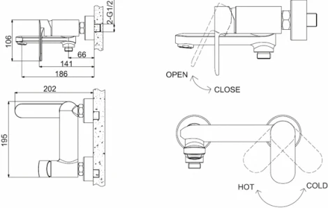 Смеситель Bravat Opal F6125183CP-01-RUS для ванны с душем