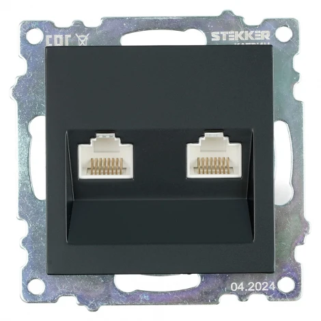 Розетка Ethernet RJ-45 двойная (черный) Stekker Катрин 50007