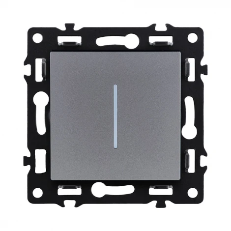 Выключатель кнопочный 1-клавишный 10А/250В с LED подсветкой, серый Kollinger Asthetik AS-012GY