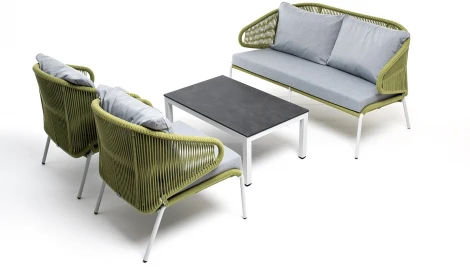 "Милан" лаунж-зона 4-местная плетеная из роупа (веревки), каркас алюминиевый светло-серый, роуп салатовый меланж 4SIS арт.УТ-00005964